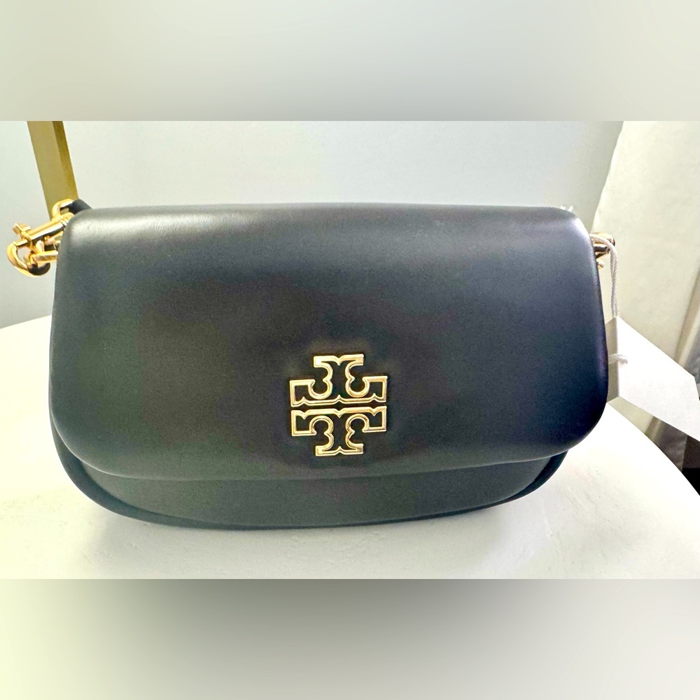Tory Burch Mahogany Britten Leather Crossbody Convertible Purse